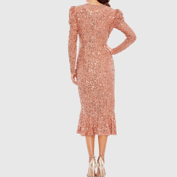 Mac Duggal Orange Sequined Trumpet Dress - Picture 3 of 3